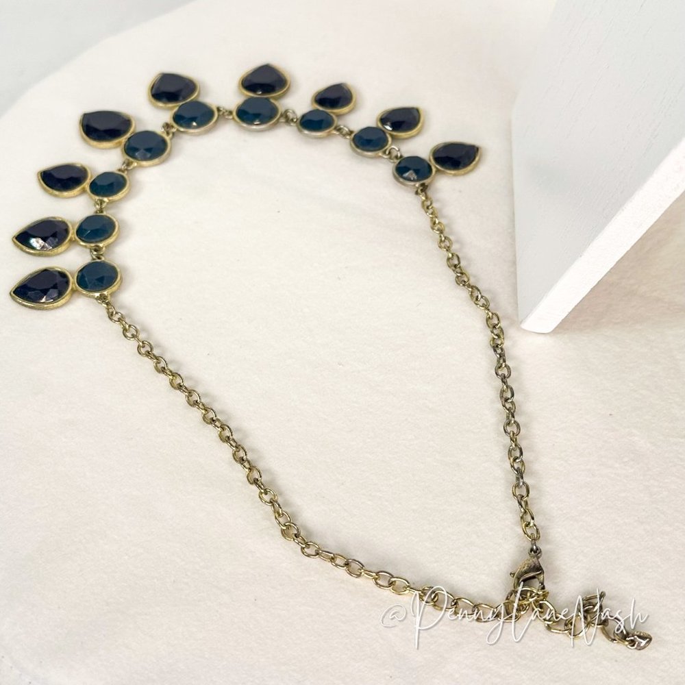Vintage Navy Blue Circle & Spade Beads Bib Necklace - Picture 7 of 8